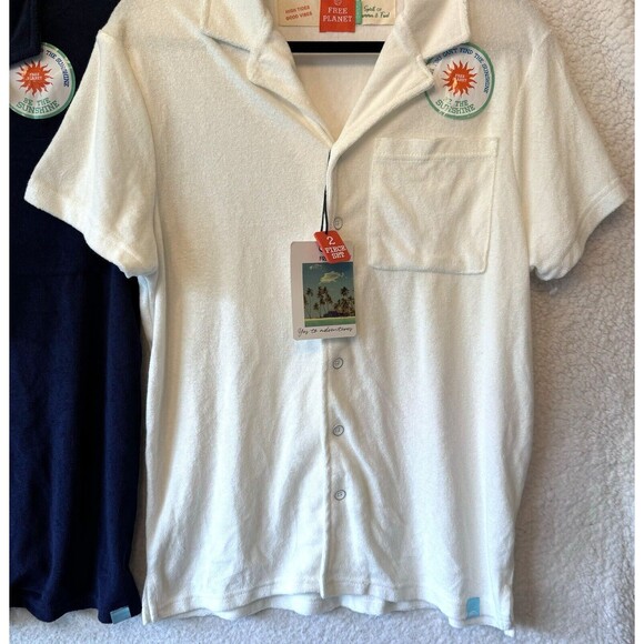 FREE PLANET Size XS LOT OF TWO Shirts Navy & White Terry‎ Cloth Button Front Top - Picture 5 of 16